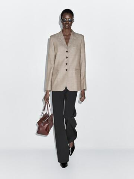 Massimo Dutti Блейзер из 100% шерсти с меланжевым узором, бежевый