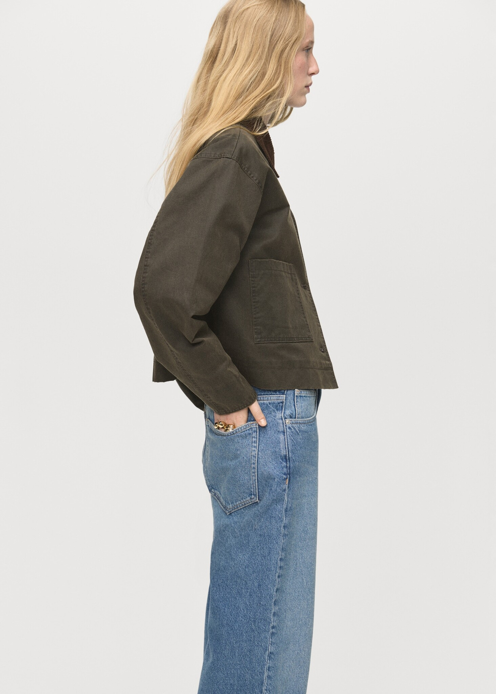 MANGO Джинсовая парка с бархатным воротником, хаки