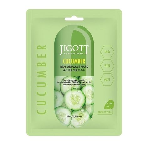 JIGOTT МАСКА АМПУЛЬНАЯ ДЛЯ ЛИЦА С ЭКТРАКТОМ ОГУРЦА CUCUMBER REAL AMPOULE MASK, 27 ML