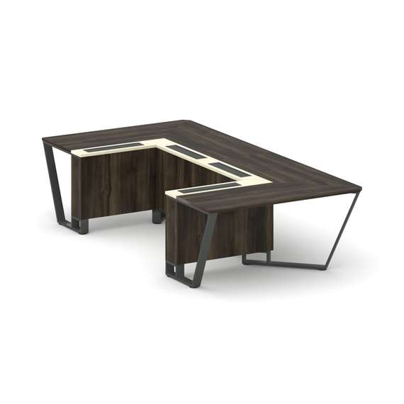 Steel Meet Стол переговорный П-образный KMK-PR.B.SP-07P Дуб Мали/Ваниль Глянец/Металл Антрацит 1600*