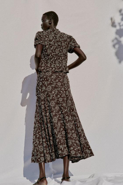 ZARA ЮБКА МИДИ С ВЫШИВКОЙ, КОРИЧНЕВЫЙ/ЭКРЮ