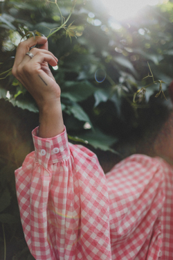 Рубашка с объемным рукавом, розовая клетка