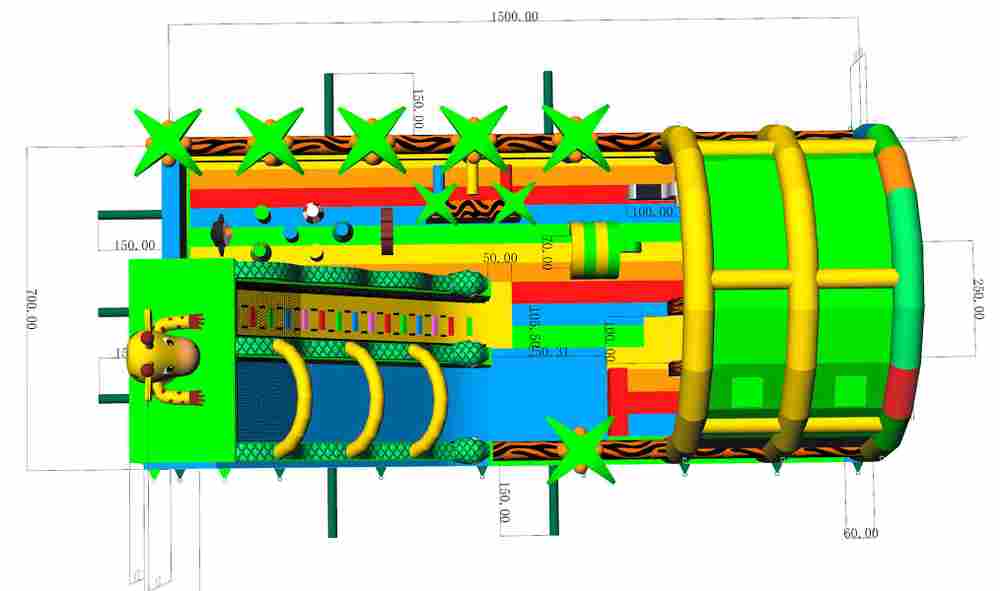 Коммерческий надувной батут «Зоопарк» с крышей, 15*7*9 м.