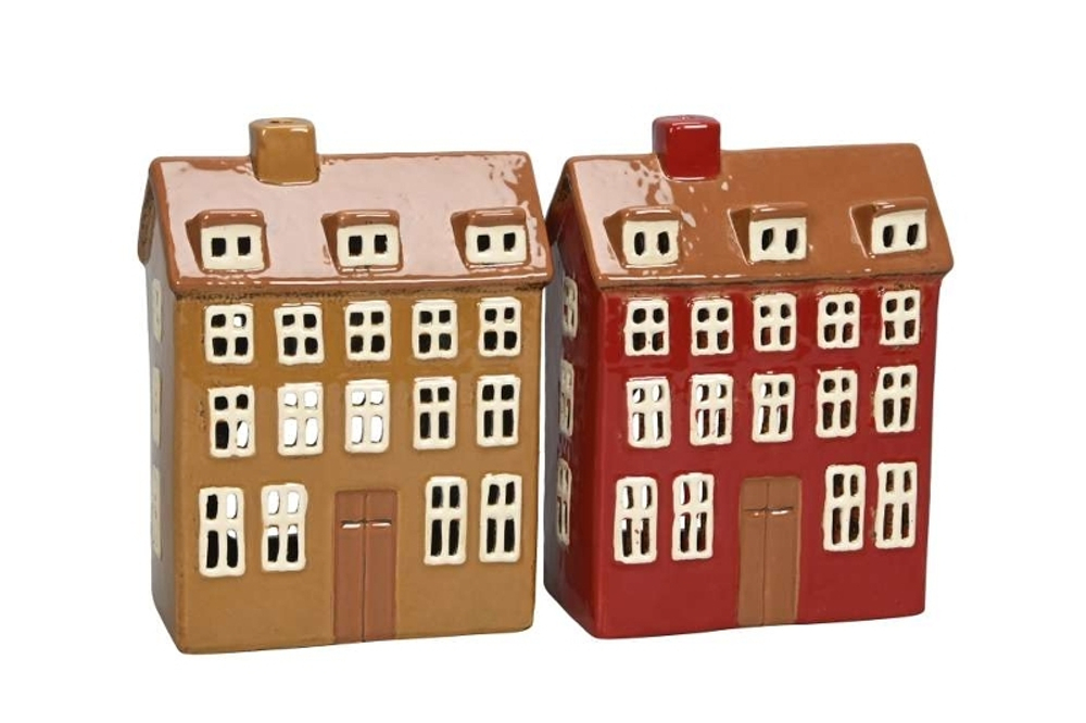 Подсвечник "Домик" рыжий/красный в ассортименте 14x8xH19см