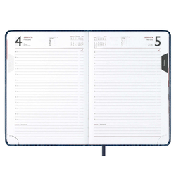 Ежедневник датированный 2026 ESCALADA, А5, 176 л., арт. 70221/ 15 САРИФ СИНИЙ (кожзам: 146x211 мм, твёрдый переплёт с поролоном, материал обложки: искусственная кожа "Сариф"; декор: блинтовое тиснение; способ крепления блока: ниткошвейный; вн. блок: