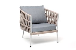 "Диего" кресло плетеное из роупа, каркас алюминий светло-серый (RAL7035) муар, роуп бежевый круглый, ткань светло-серая