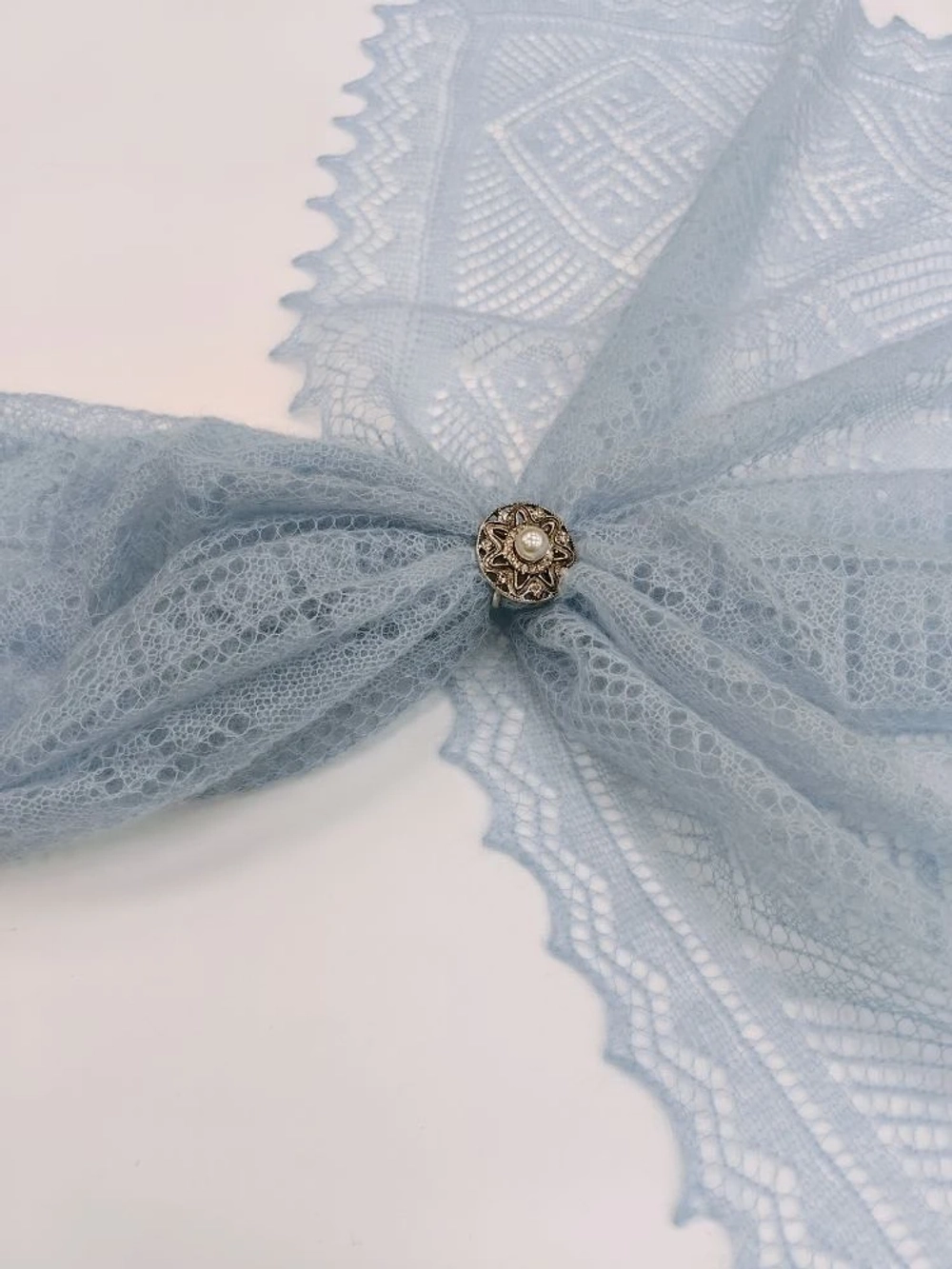 Оренбургский пуховый платок-паутинка А80-04 голубой