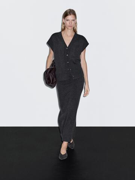 Massimo Dutti Юбка миди из двусторонней ткани, антрацитово-серый
