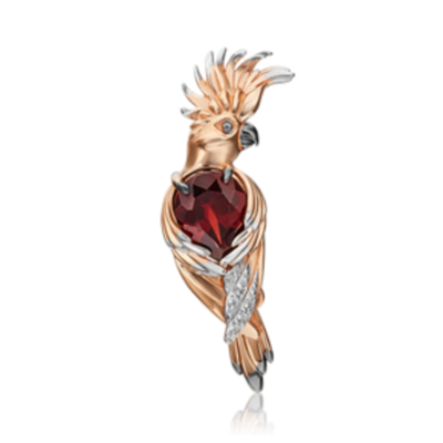 Брошь «Попугай» из красного золота c гранатом и натуральными топазами white Артикул: 04-0229-00-264-1110-57