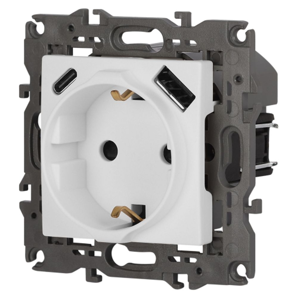 Розетка ЭРА Elegance 14-4108-01М 2P+E 16A-250В со шторками с USB type-A+C 5В-3А белый матовый