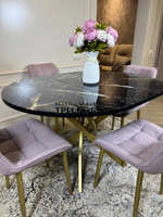 Круглый раздвижной стол "Черный мрамор", и стулья "Бостон" пыльная роза