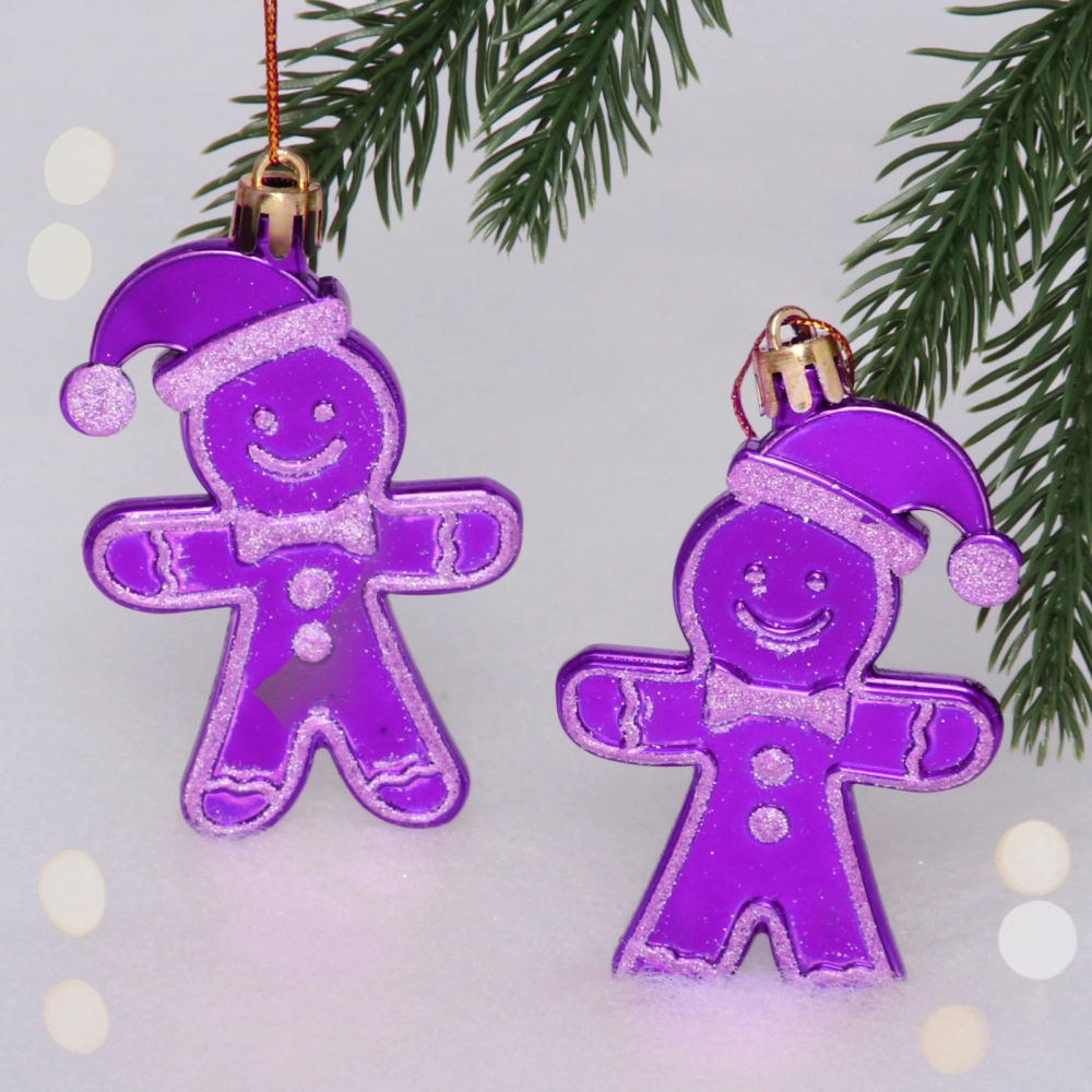 Елочные игрушки «Пряничный человечек» 8 см (набор 2 шт), Фиолетовый