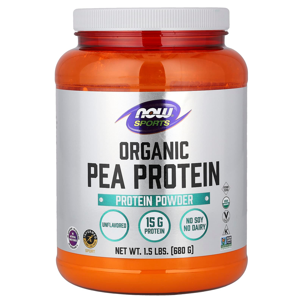 NOW Foods, Sports, порошок из органического горохового протеина, без добавок, 680 г (1,5 фунта)