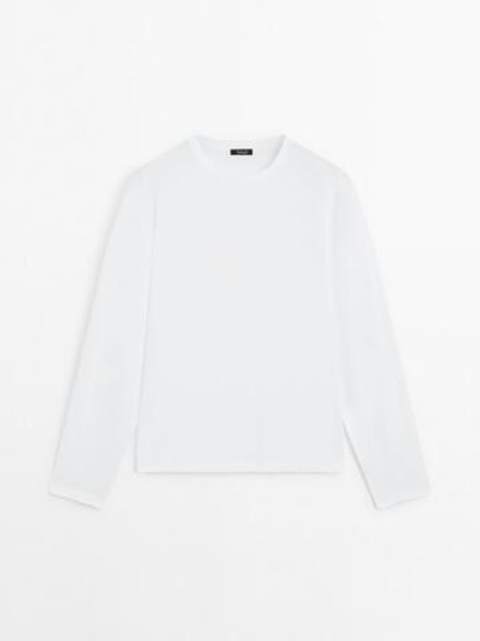 Massimo Dutti Лонгслив из 100% хлопка, белый