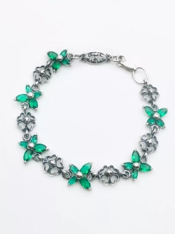 Браслет из серебра/Чернение/Со вставкой "Спаси и сохрани"/Со вставкой из фианитов