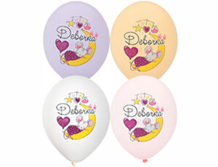 Шар (14"/36 см) С Рожден Девочка 5цв 25 шт.