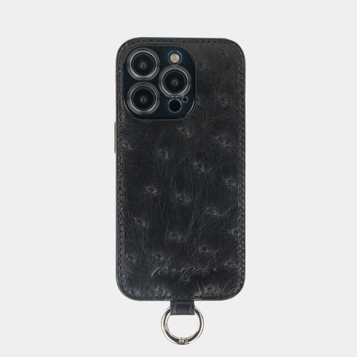 Чехол для iPhone 14 Pro из кожи страуса, черного цвета