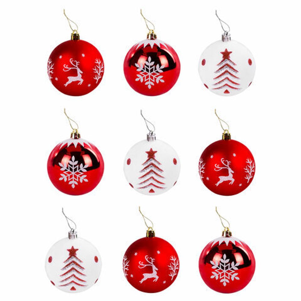 Шары ёлочные 9 шт., 8 см, "Русская Зима", пластик, цвет: красный/белый, ЗОЛОТАЯ СКАЗКА, 591986