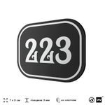 Номерок на дверь квартиры 223, для кабинета, офиса, шильдик 9 х 7 см, черный, Айдентика Технолоджи