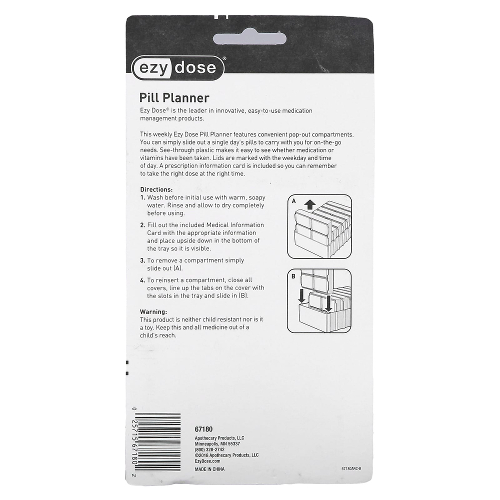 Ezy Dose, ежедневник, 4 раза в день, с всплывающими подсказками, 1 шт.