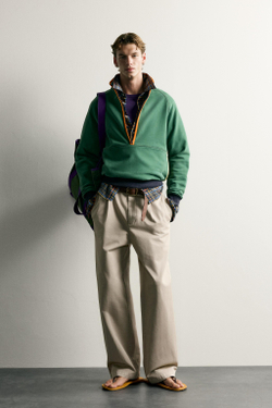 ZARA ТОЛСТОВКА С ВОРОТНИКОМ И МОЛНИЕЙ В СТИЛЕ COLOR BLOCK, ЗЕЛЕНЫЙ