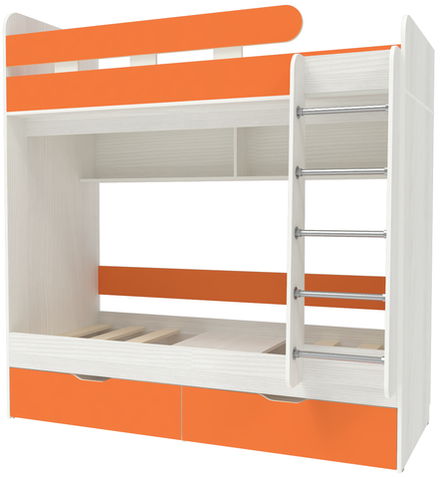 Двухъярусная кровать КарИВи Юниор 5 80x160 Белое Дерево Оранжевый