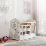 Кровать детская ЛДСП NEW TOBY маятник с ящиком (белый-серый)