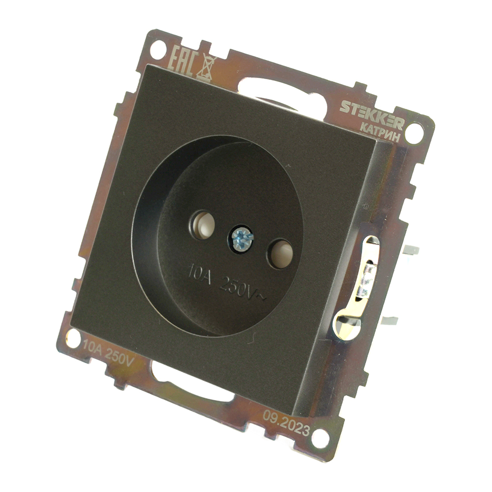 Розетка 1-местная с защитной шторкой (механизм) б/з, 250В, 10А, серия Катрин, графит, GLS10-7109-06 49420