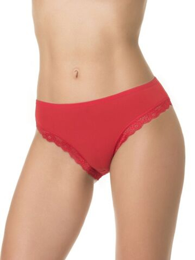 Бамбуковые трусики-слипы с кружевной оторочкой (Размер: M) (Цвет: красный)