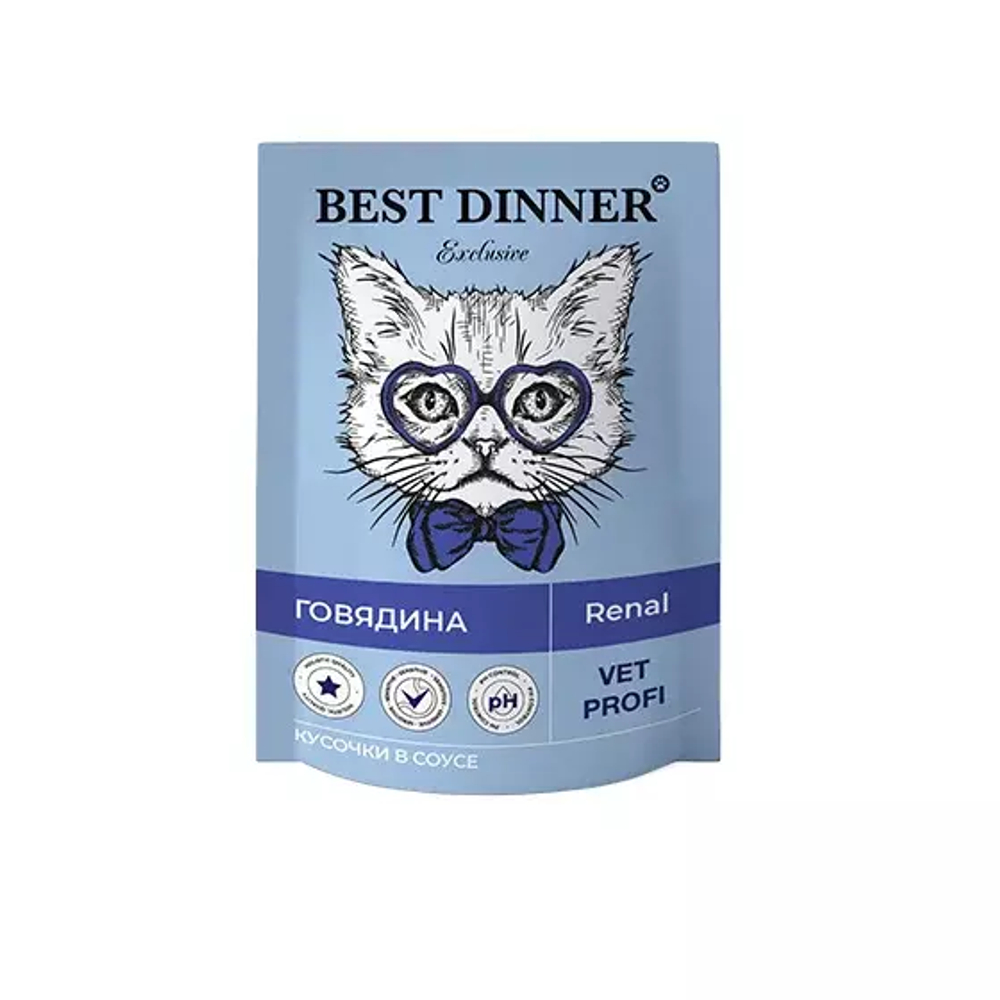 Паучи BEST DINNER Exclusive Vet Profi Renal кусочки в соусе с говодиной 85гр