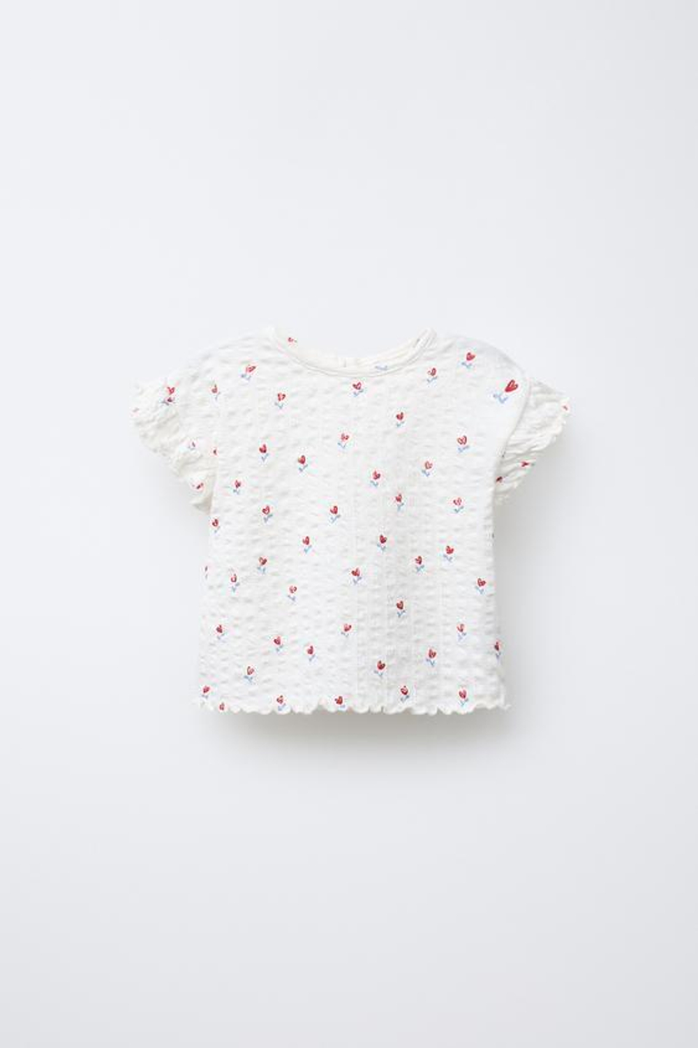 ZARA ФУТБОЛКА ИЗ РЕЛЬЕФНОЙ ТКАНИ С ЦВЕТОЧНЫМ ПРИНТОМ, ЖЕЛТОВАТО-БЕЛЫЙ