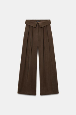 ZARA БРЮКИ С ЗАЩИПАМИ И ОТВОРОТОМ НА ПОЯСЕ, КОРИЧНЕВЫЙ