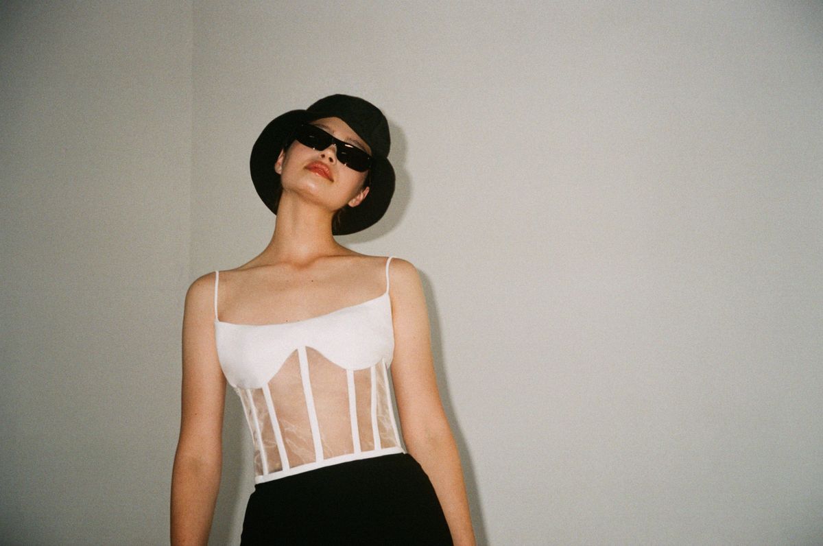 Блуза корсетного типа из крепа и сетки