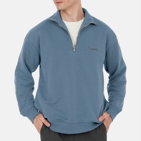 Толстовка с молнией у горла синяя - фото 2