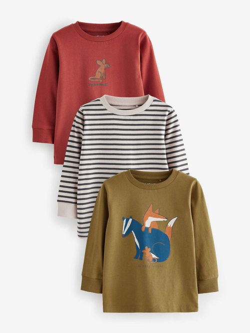 Лонгслив для мальчика Next 642-793, 3 шт., Белый, Кирпичный, Горчичный