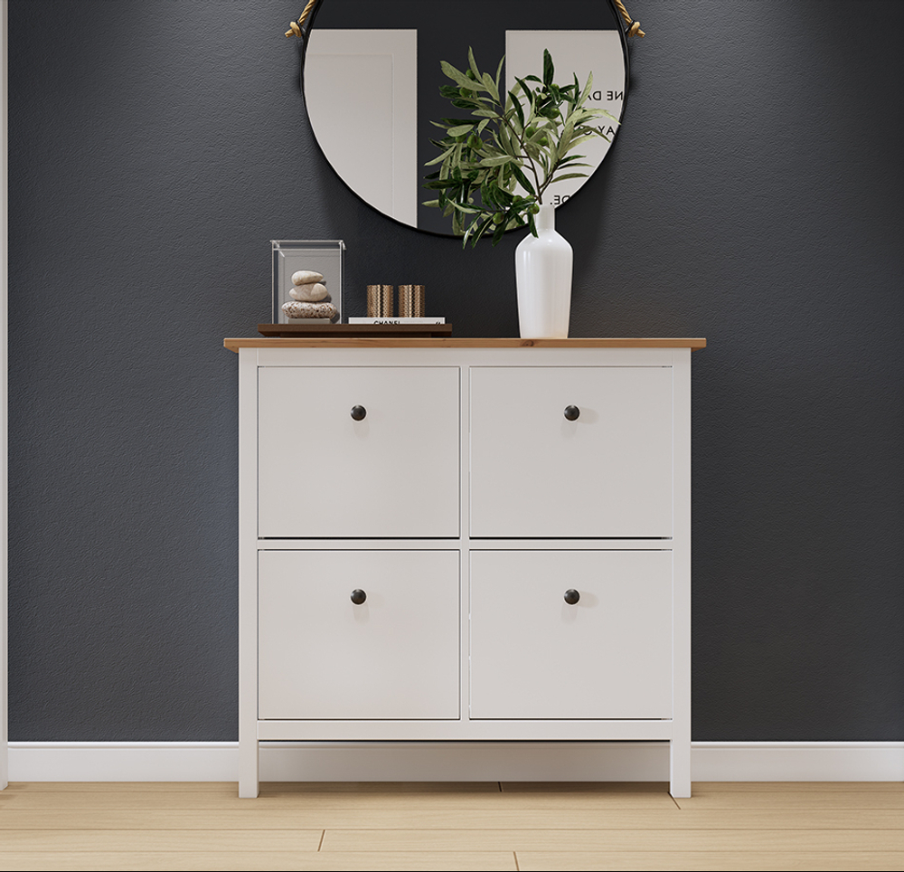 Обувница 4 ящика КЫМОР (HEMNES), 106х101х22 см, белый/светло-коричневый