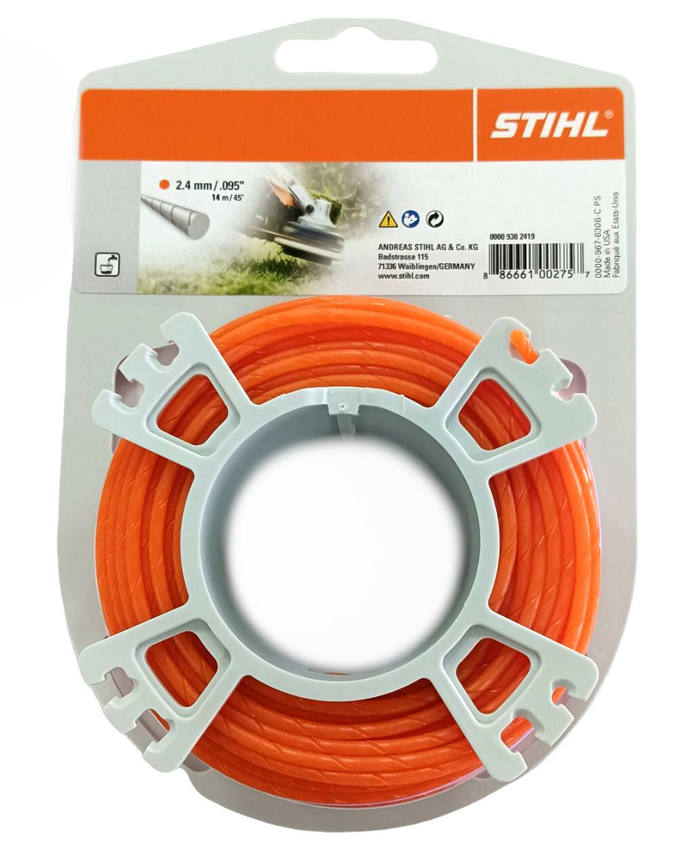 Леска для триммеров STIHL  бесшумн круглое диам:2,4мм длина:14,6м (0000-930-2419)