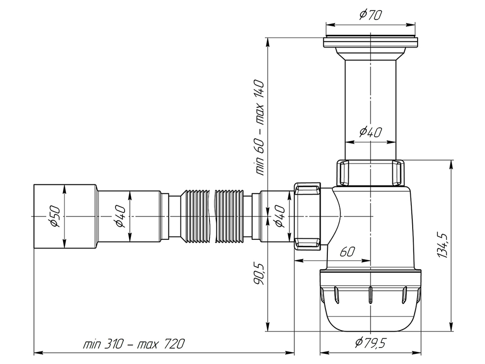 Сифон 1 1/2*40 Ani Грот с гофрой 40*40х50 А0515 АНИ пласт