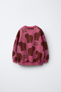 ZARA ТОЛСТОВКА С ПРИНТОМ «МЕДВЕДИ», ЦВЕТ РОЗОВОГО МЕЛА