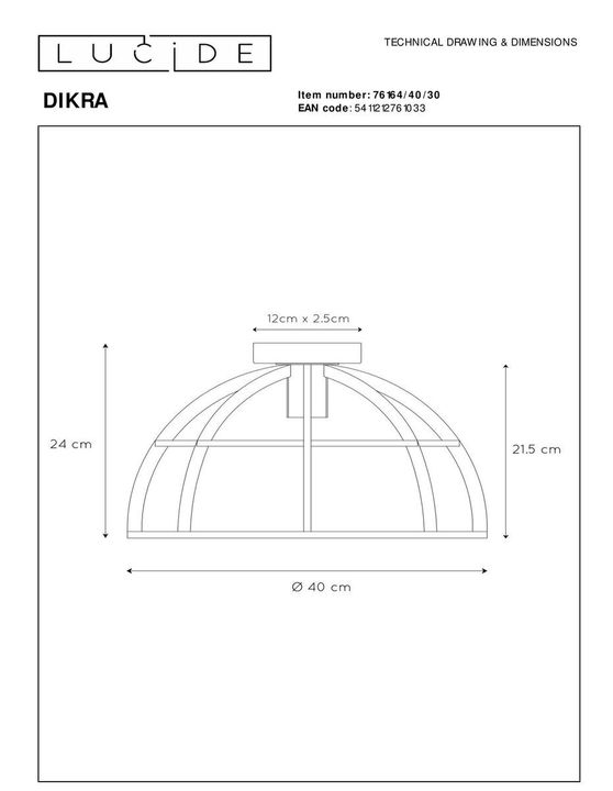 Потолочный светильник Lucide Dikra 76164/40/30