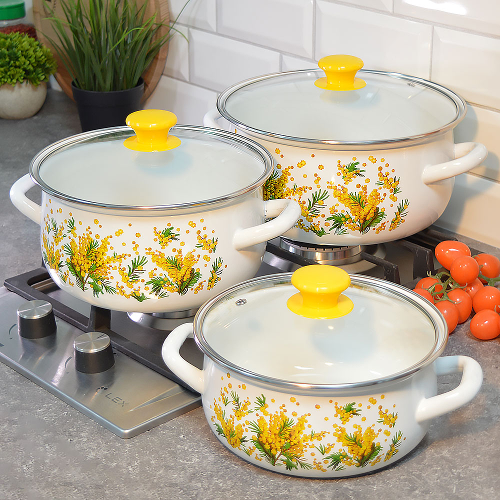 Набор кастрюль "Мимоза-1-Экстра" белый