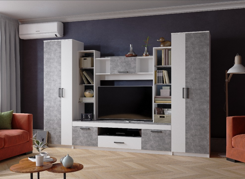 Гостиная "Сидней - 2" (белый/ателье светлое, 2000, 3000, 470), МФ Микон