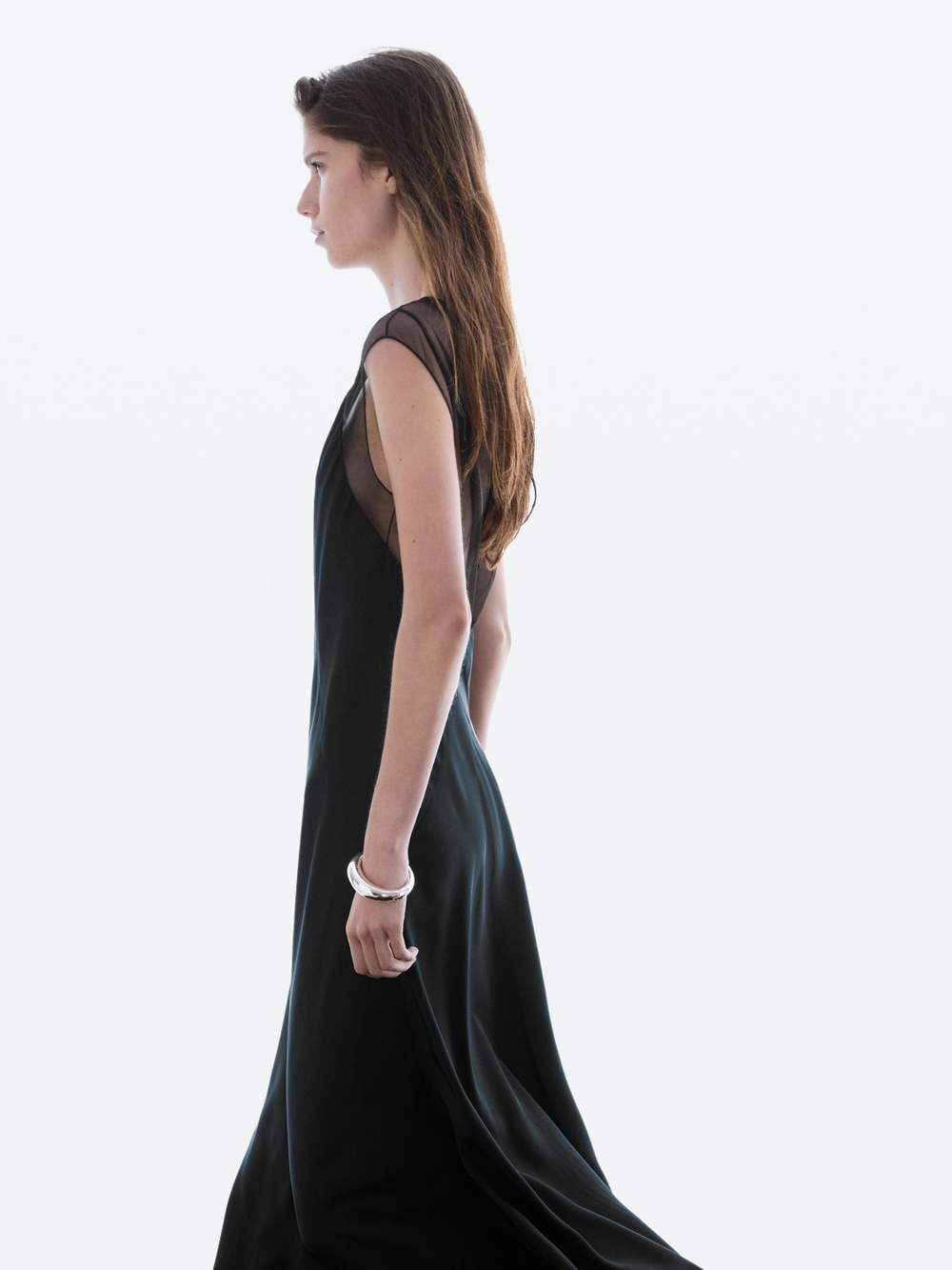 Massimo Dutti Длинное платье с полупрозрачной деталью, черный