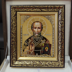 Икона Св.Николай Чудотворец (Златоустовская гравюра) в подарочном футляре