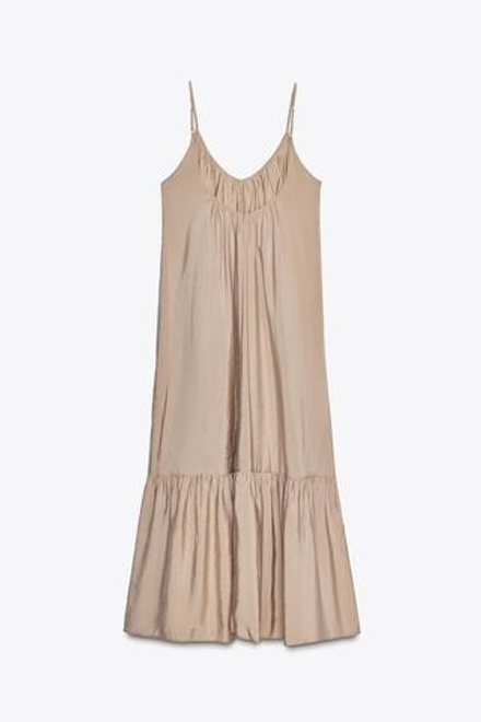 ZARA ПЛАТЬЕ МИДИ ИЗ СТРУЯЩЕЙСЯ ТКАНИ, КАМЕННО-СЕРЫЙ