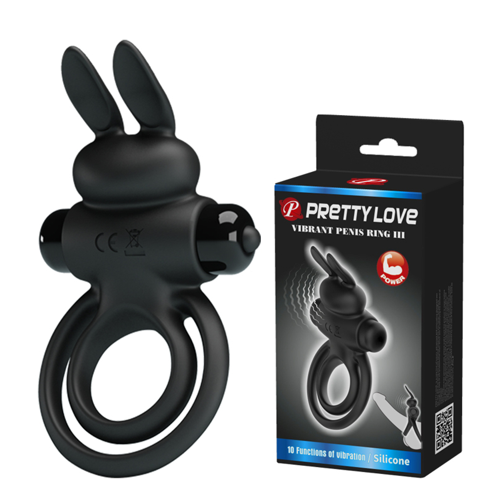 Эрекционное виброкольцо с двойным подхватом PrettyLove Vibrant Penis Ring III и клиторальным кроликом