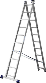 Двухсекционная лестница СИБИН, 10 ступеней, со стабилизатором, алюминиевая