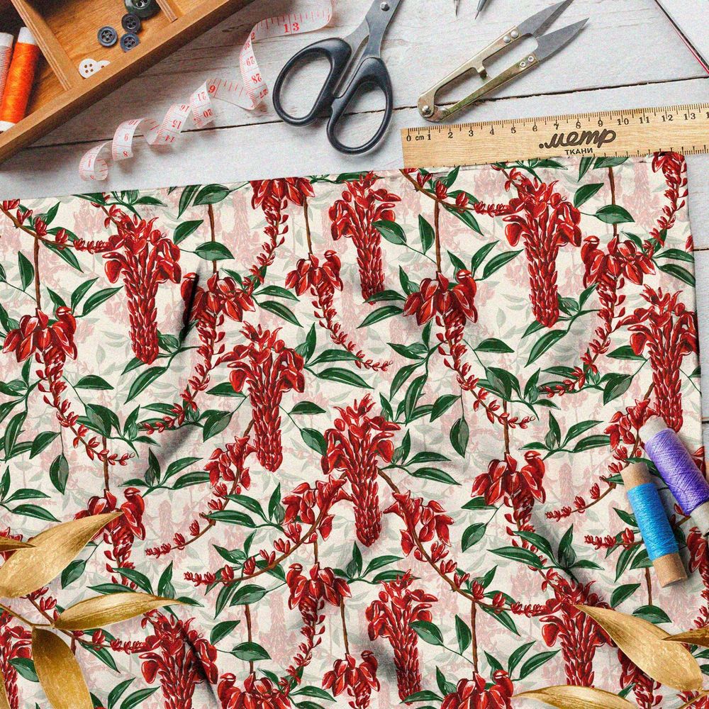 Ткань лён красные горсти цветов