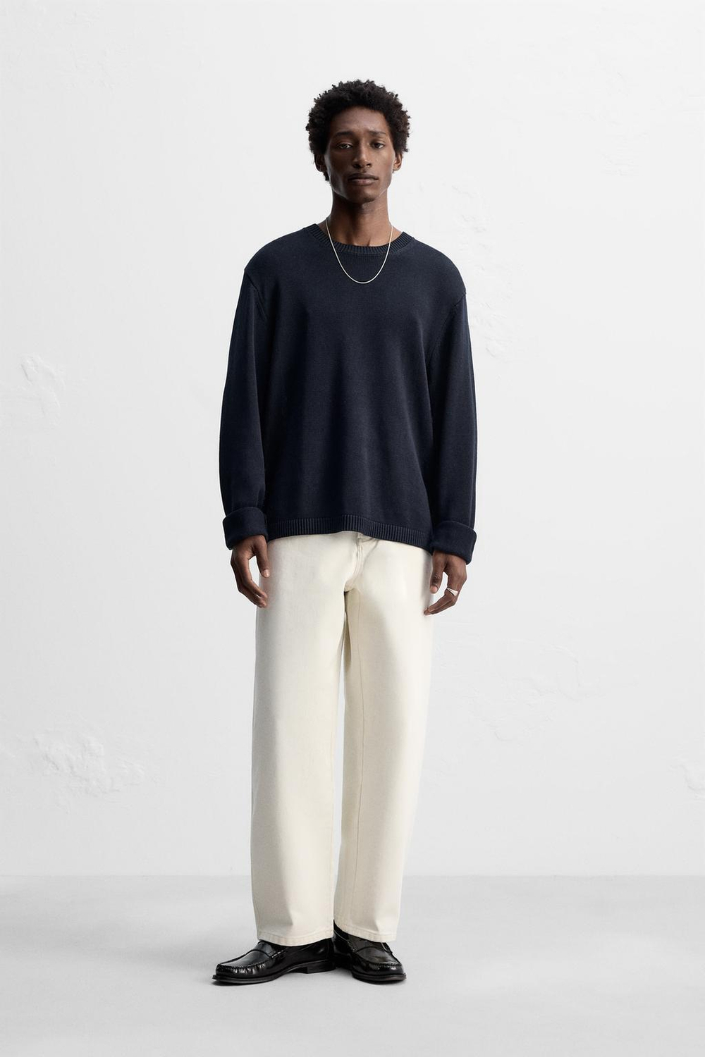 ZARA СВИТЕР ИЗ ШЕЛКА И ЛЬНА, МОРСКОЙ ТЕМНО-СИНИЙ