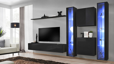 Гостиная 10 МДФ (черный) / Черный 0190 330*40*180 см, Черный   Фиеста